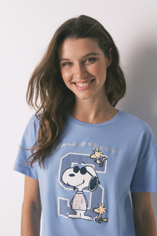 Women'secret Pijama corta de algodón de Snoopy azul  estampado