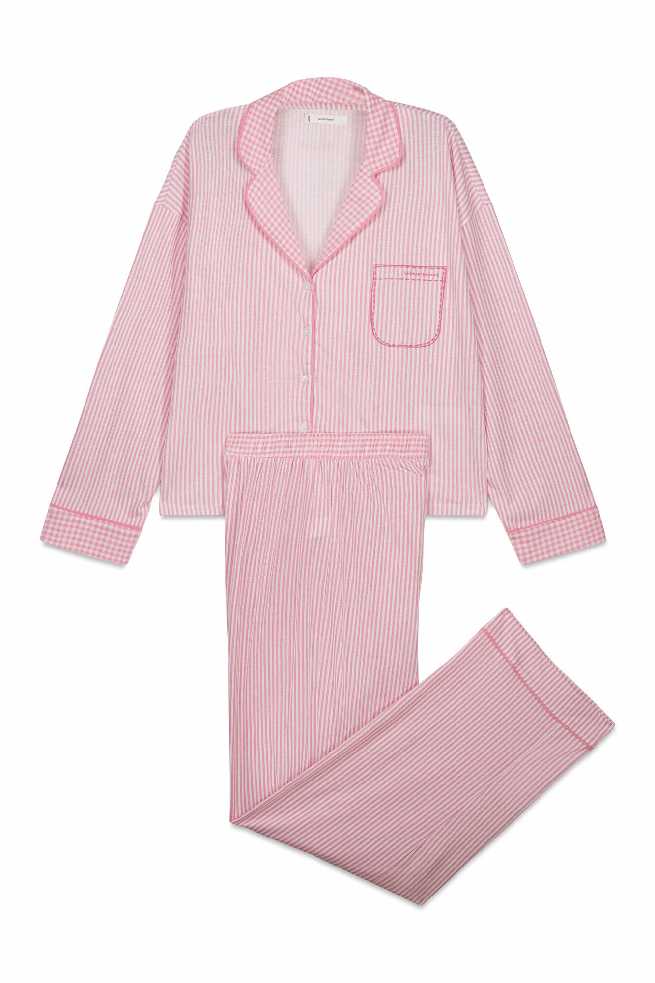 Women'secret Pijama camisera larga a rayas de algod&oacute;n rosa rosa