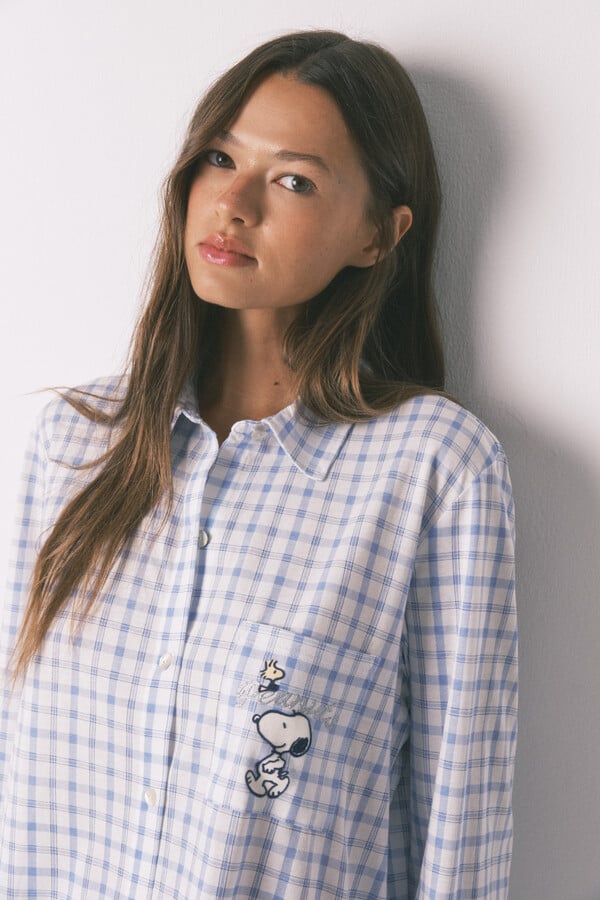 Women'secret Pijama camisera de algodón de Snoopy azul  estampado