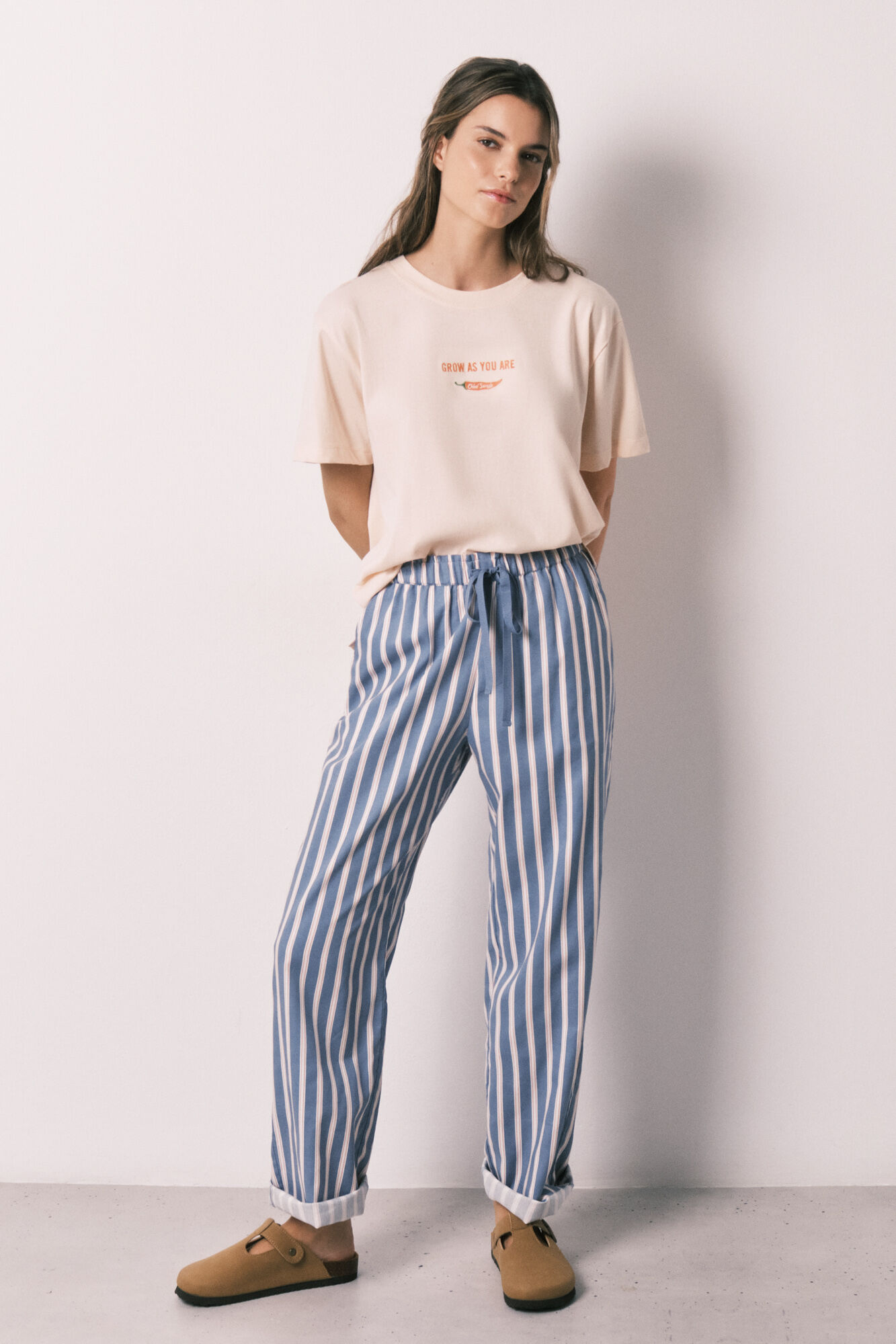 Women'secret Pantal&oacute;n largo de viscosa estampado de rayas estampado
