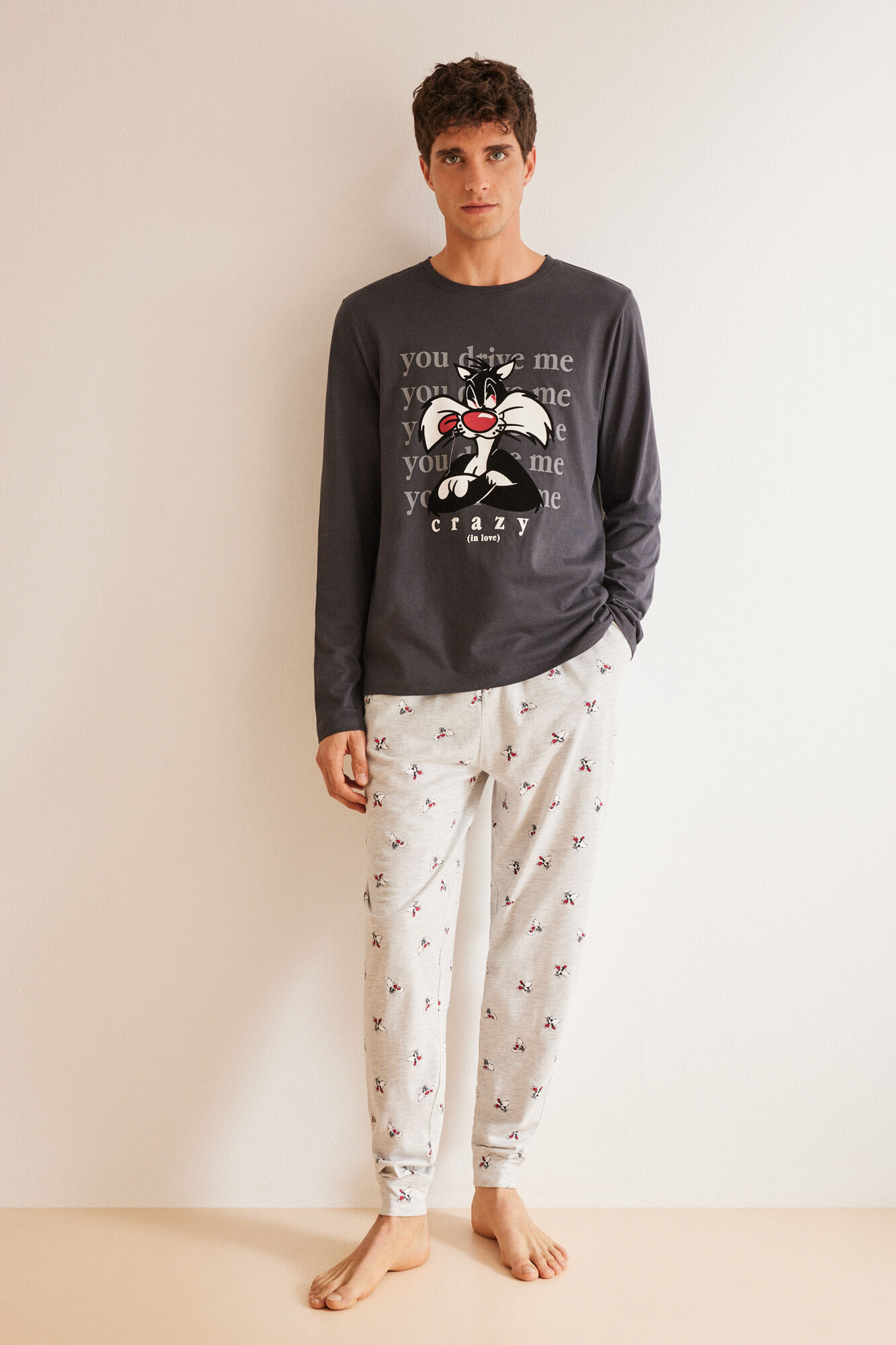 Women'secret Pijama hombre 100% algod&oacute;n Silvestre gris