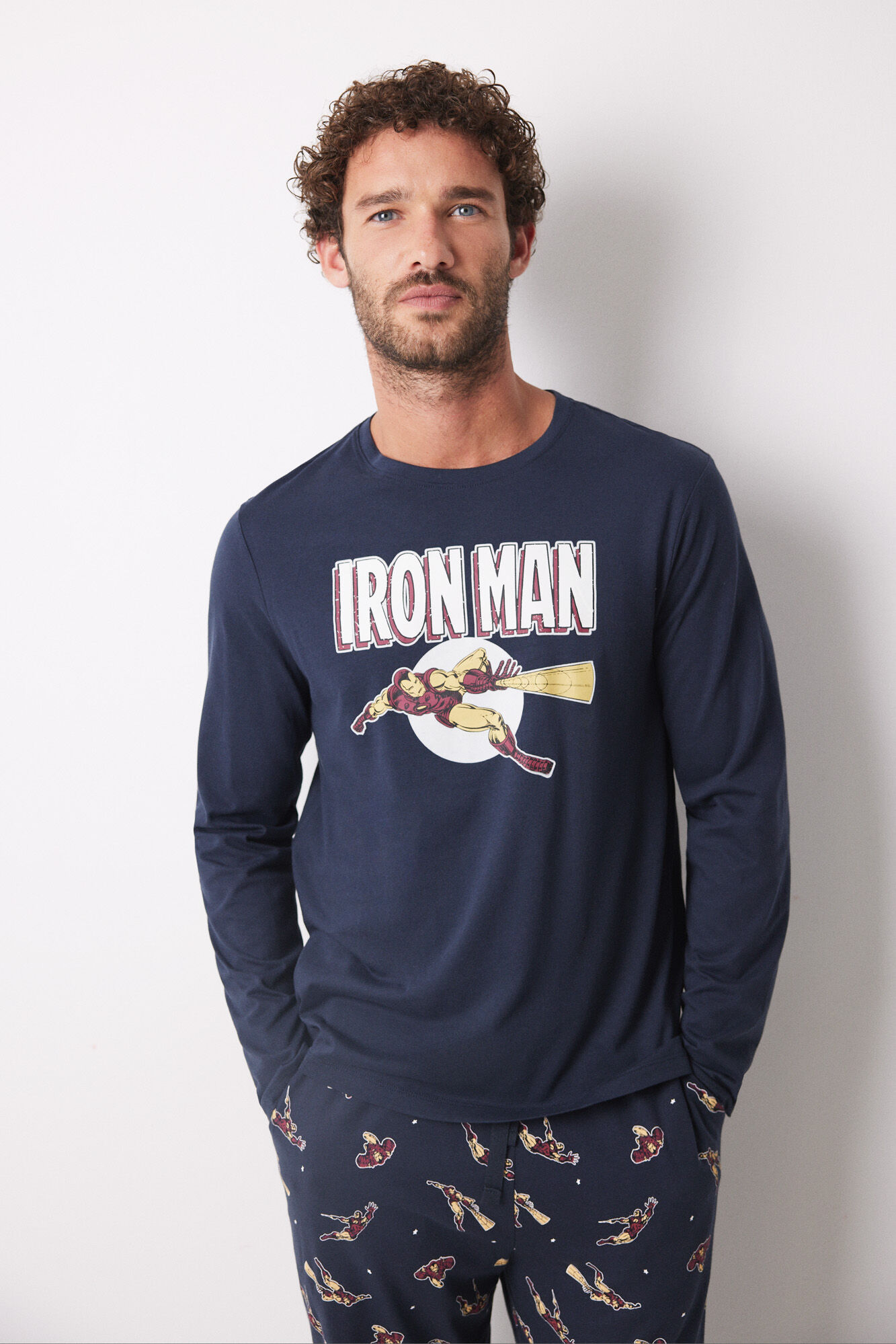 Women'secret Pijama larga hombre 100% algod&oacute;n "Iron Man" azul