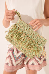 Womensecret Bolsa pequeño de rafia , bolsa con flecos verde