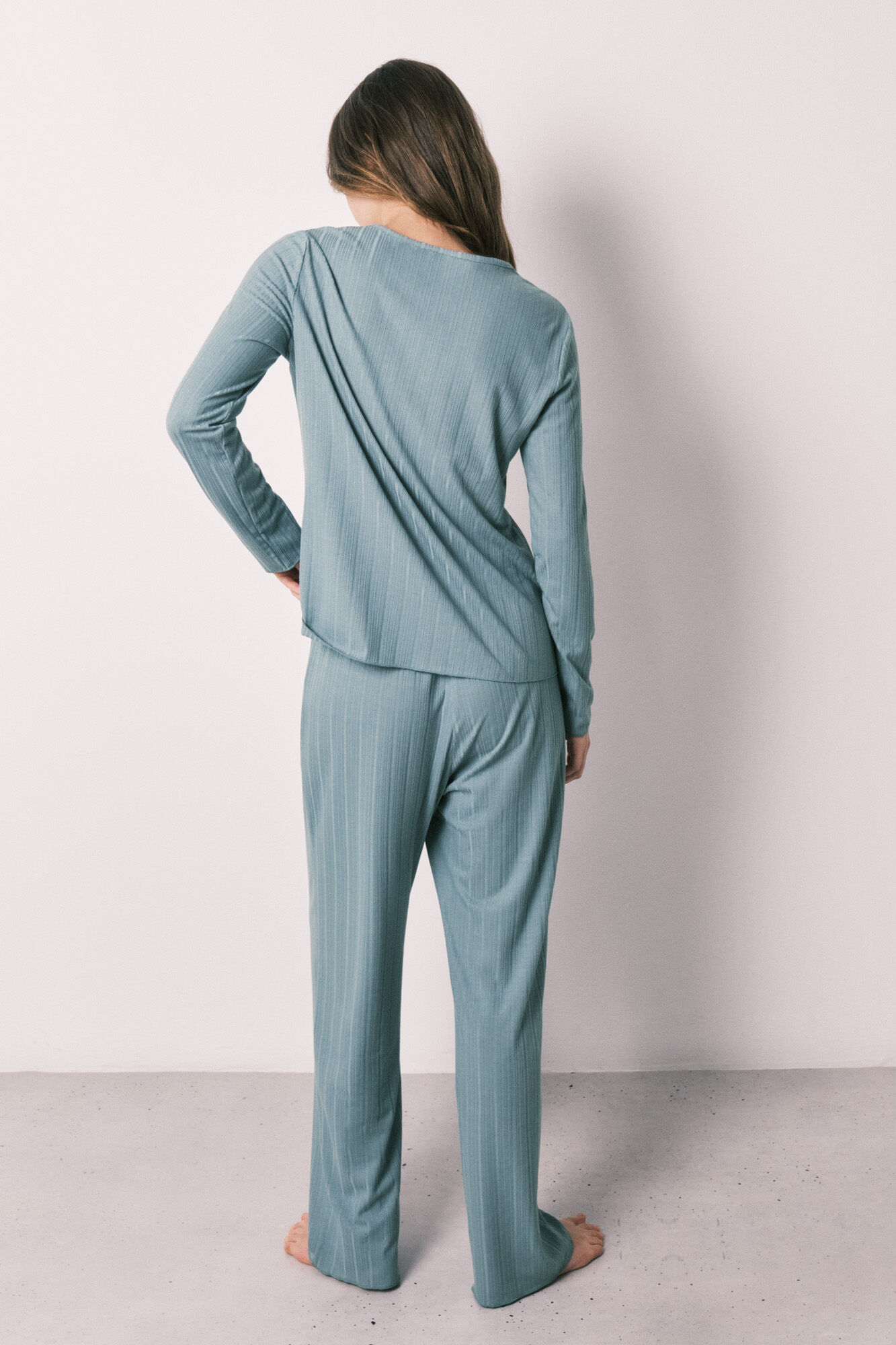 Women'secret Pijama larga de textura pointelle verde azul