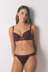 Women'secret Tanga de encaje burdeos y terciopelo p&uacute;rpura
