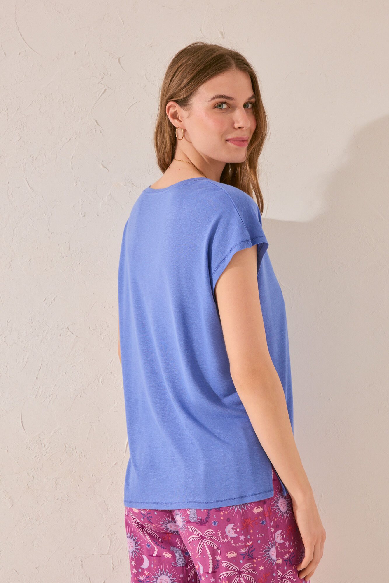 Women'secret Playera de manga corta de viscosa azul claro azul