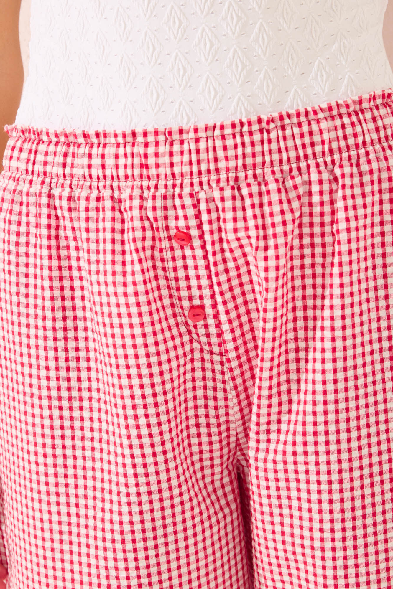 Women'secret Pantal&oacute;n capri de cuadros rojos p&uacute;rpura
