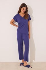 Womensecret Pijama Capri de viscosa azul estampado