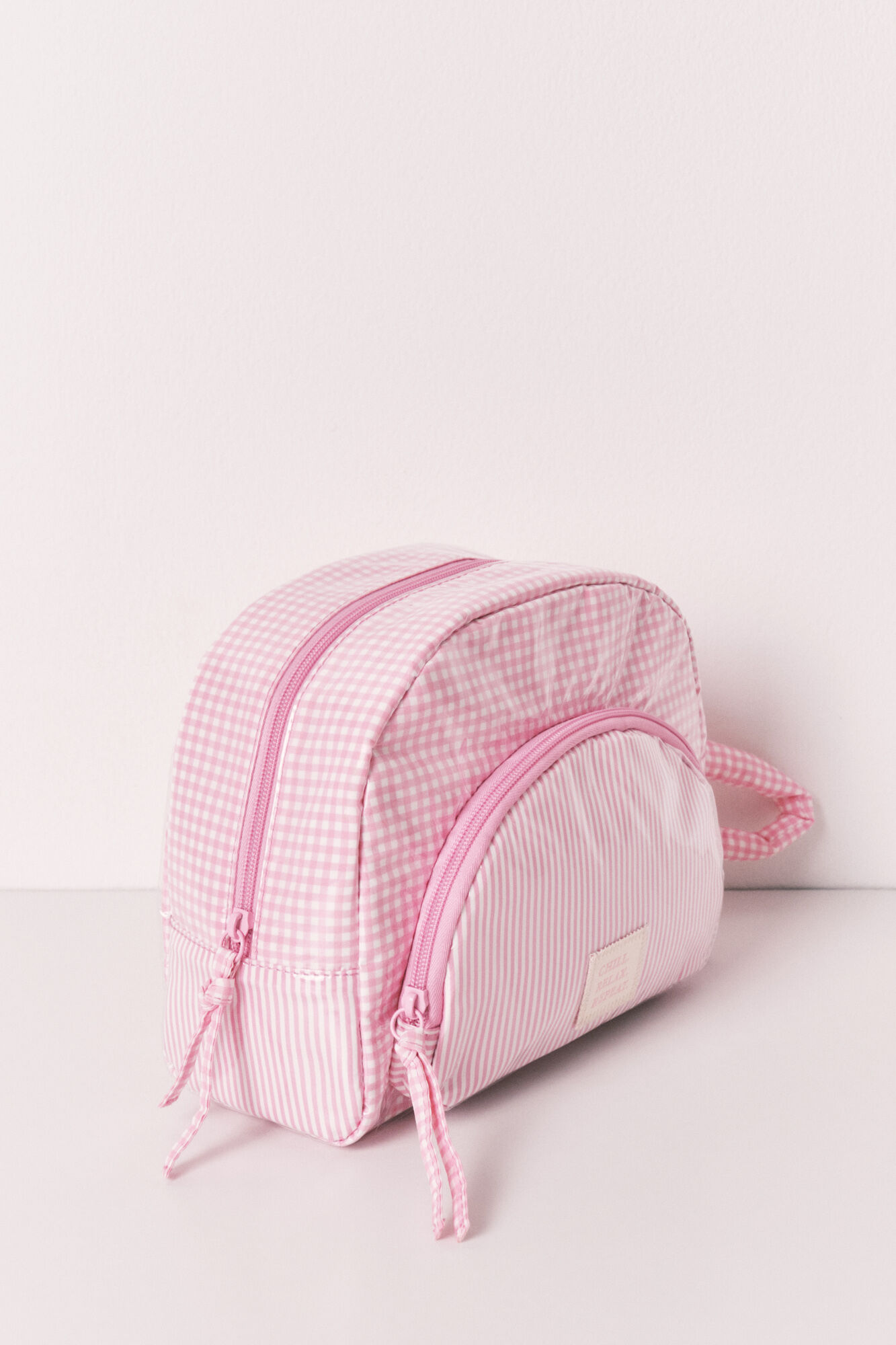Women'secret Neceser acolchado a cuadros y rayas rosa rosa