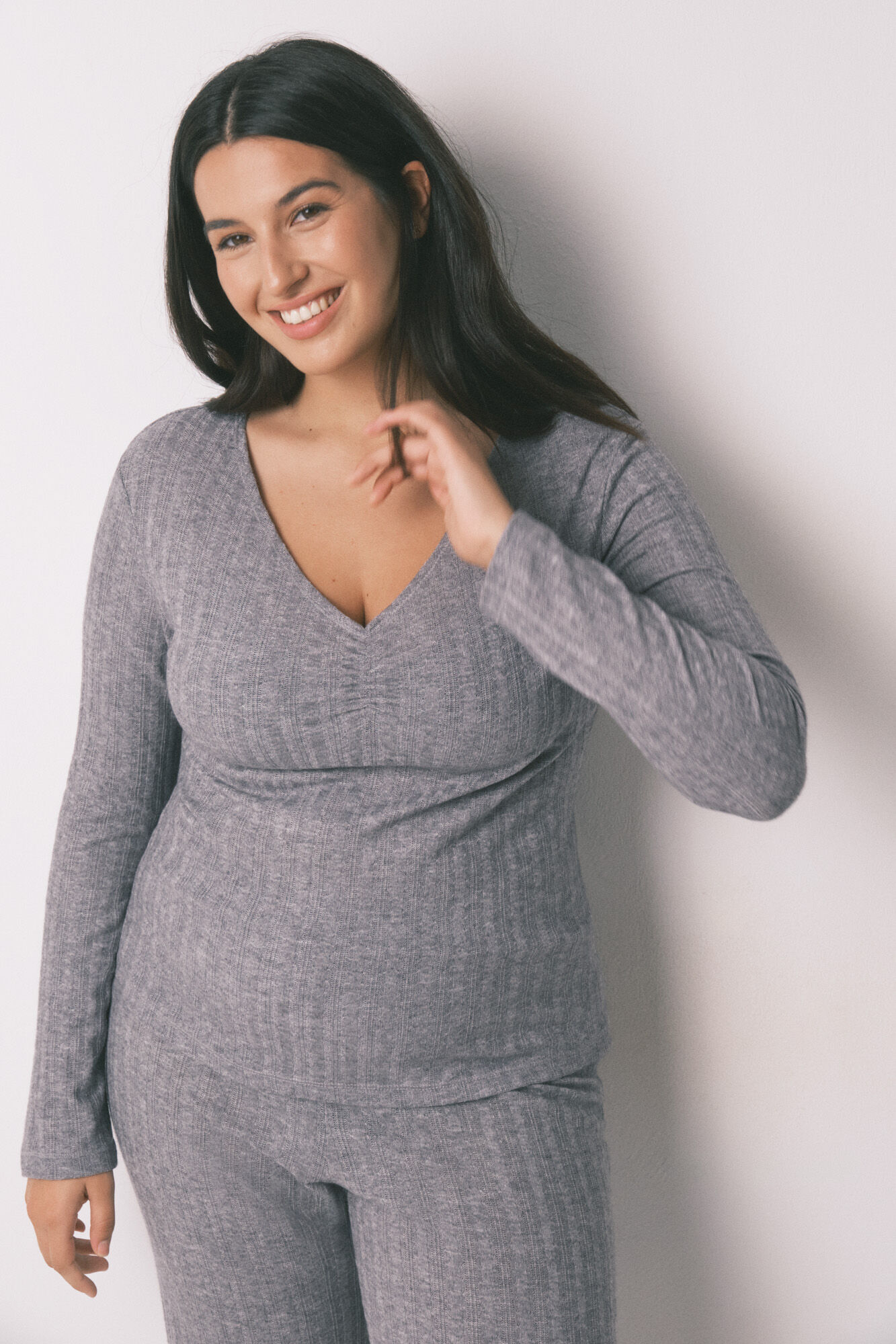 Women'secret Pijama larga de tejido tricot gris