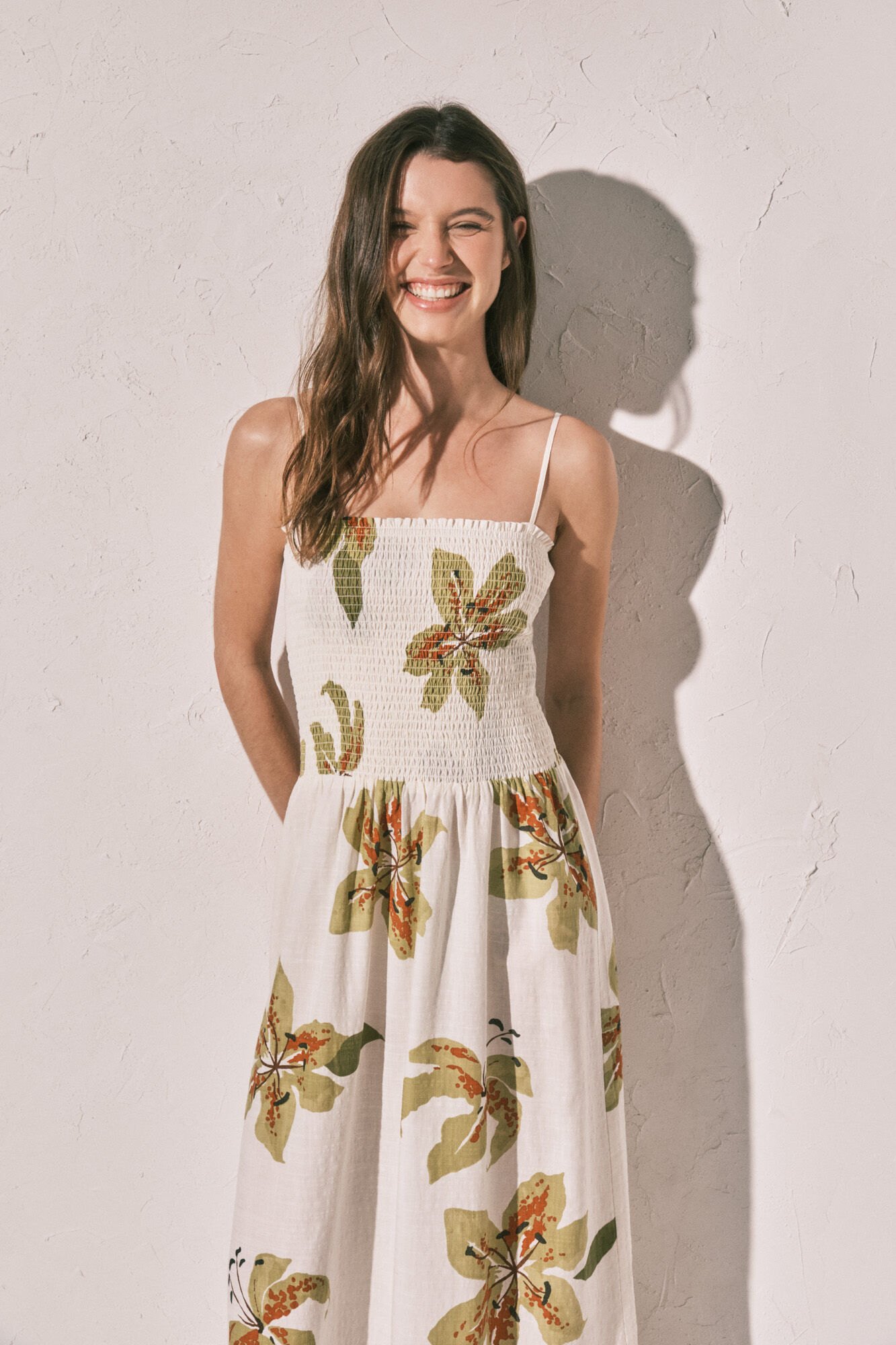 Women'secret Vestido largo de tirantes con escote fruncido estampado