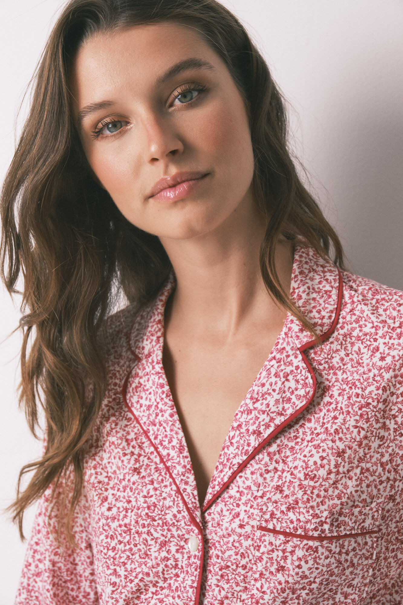 Women'secret Pijama camisera de algod&oacute;n con estampado floral rojo 