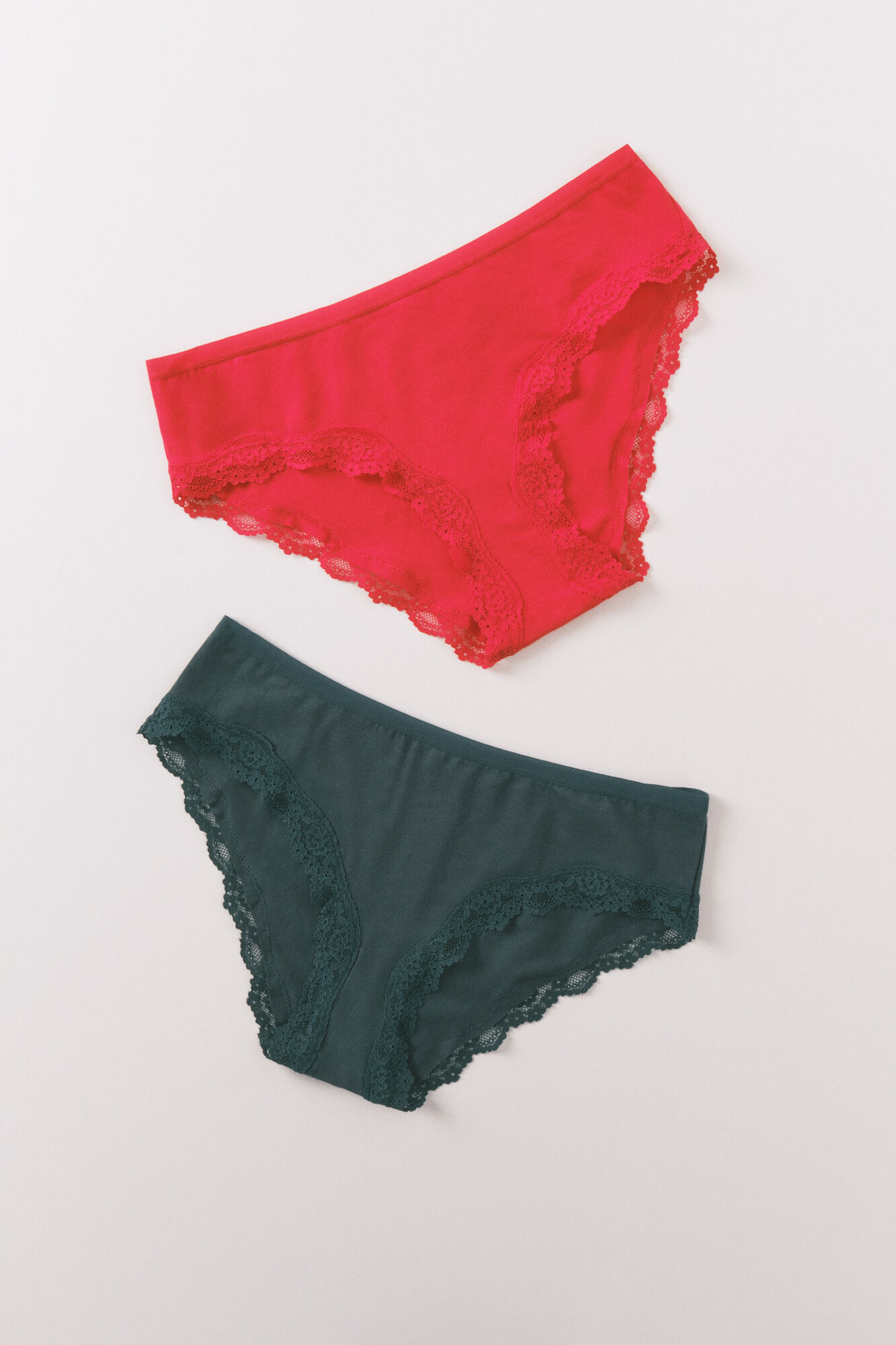 Women'secret Pack de 2 panties anchas de algod&oacute;n en color rojo y verde kaki