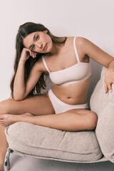 Women'secret Bralette de algod&oacute;n acanalado beige marfil