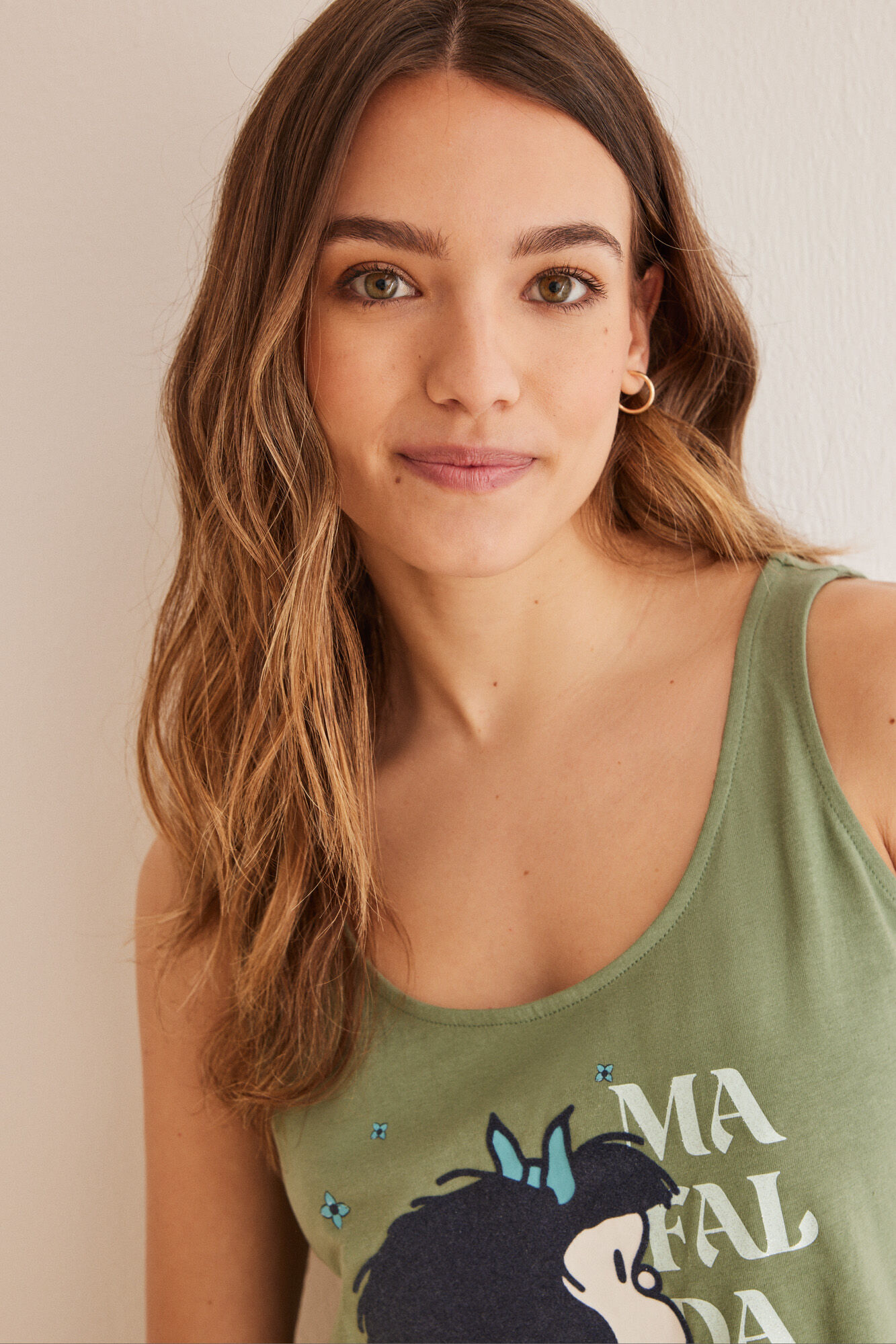 Women'secret Pijama 100% algod&oacute;n tirantes Mafalda kaki