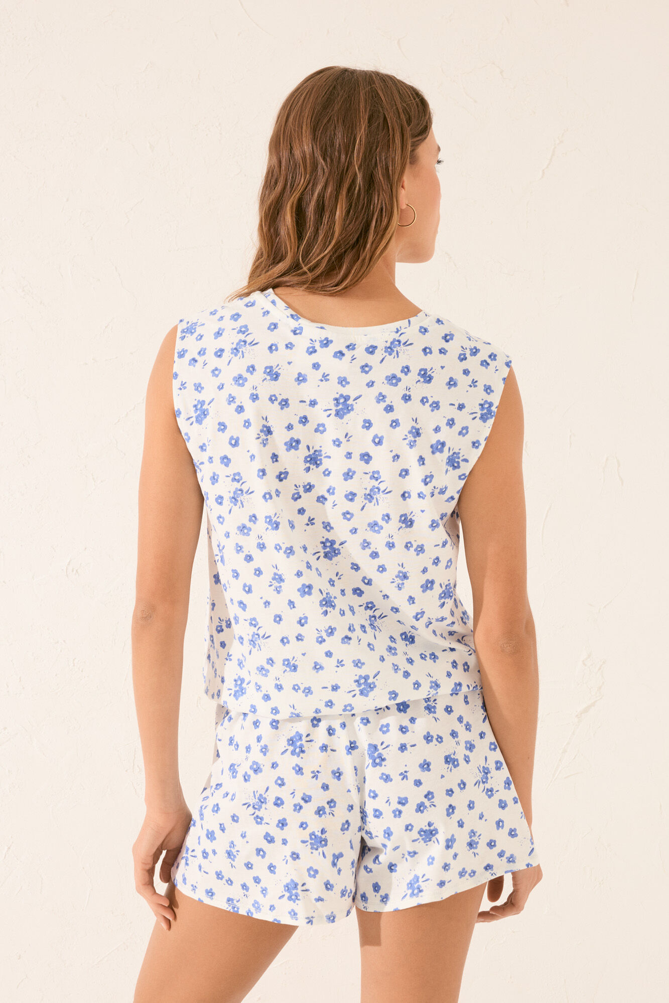 Women'secret Pijama short blanco con estampado floral blanco