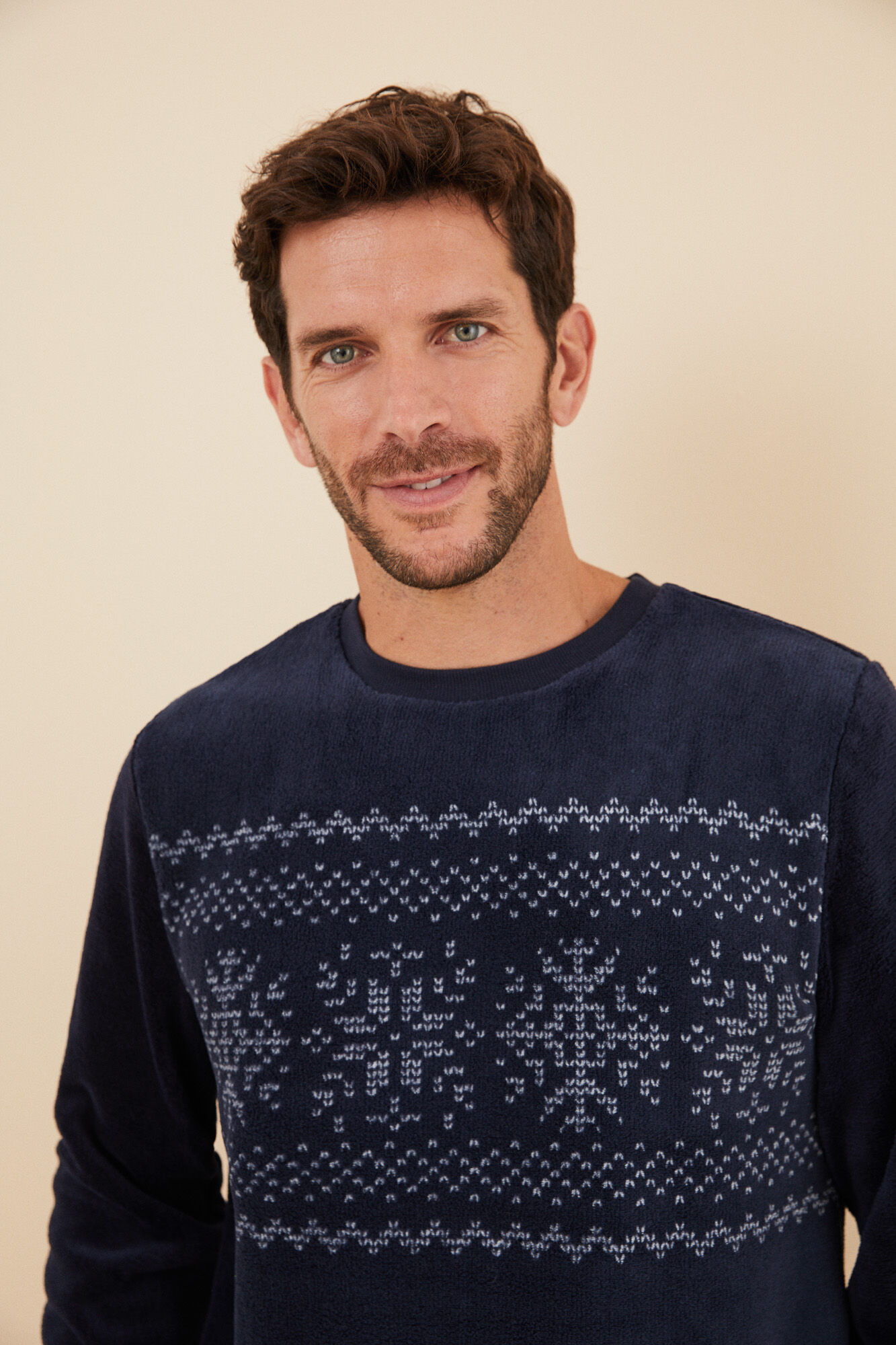 Women'secret Pijama larga hombre polar cenefa invierno azul