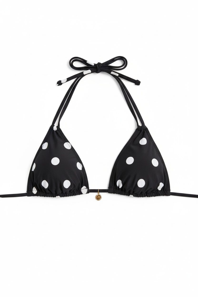 Women'secret Top de bikini triangular estampado de puntos reversible negro