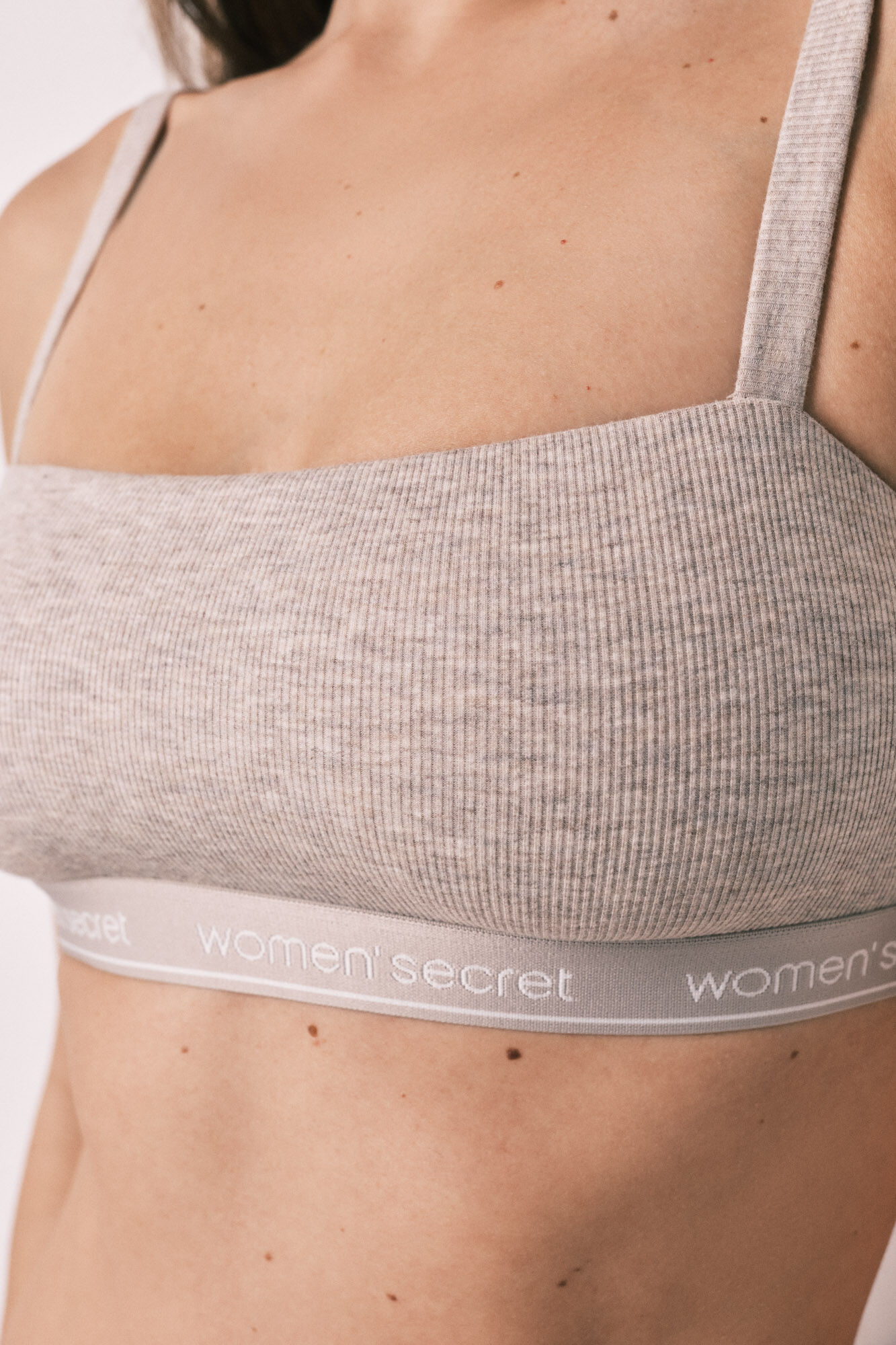 Women'secret Brasier top acanalado de algod&oacute;n caf&eacute; nude