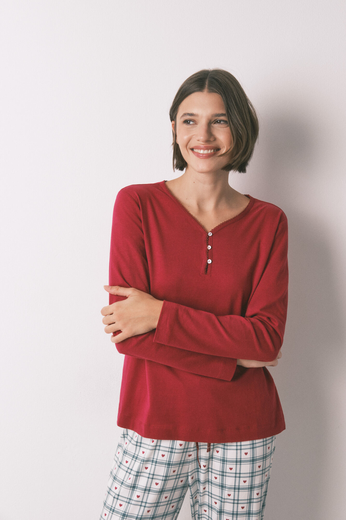 Women'secret Playera roja de manga larga 100% algod&oacute;n