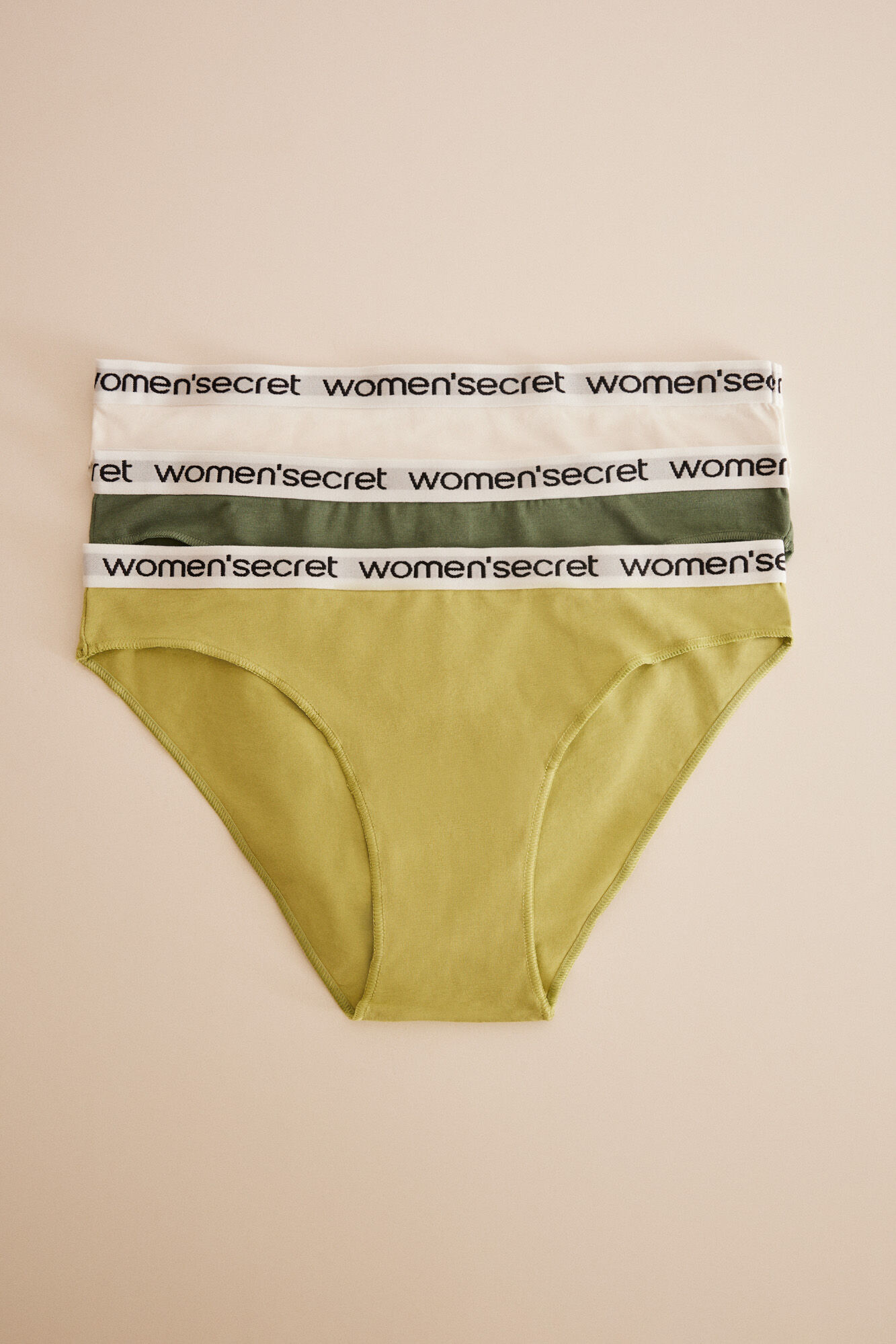 Women'secret Pack 3 panties cl&aacute;sicos algod&oacute;n logo blanco