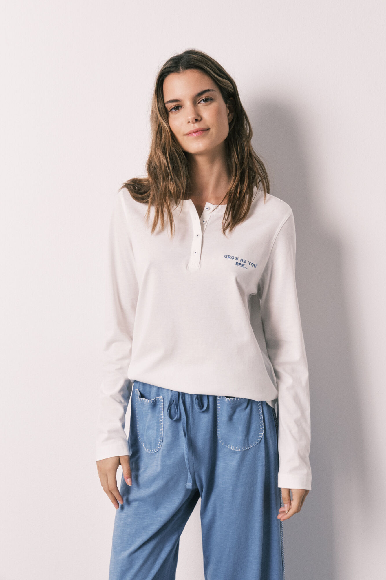 Women'secret Playera manga larga 100% algod&oacute;n blanca