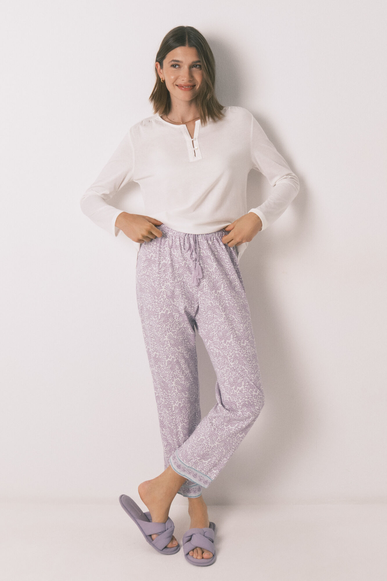 Women'secret Playera blanca de manga larga 100% algod&oacute;n blanco