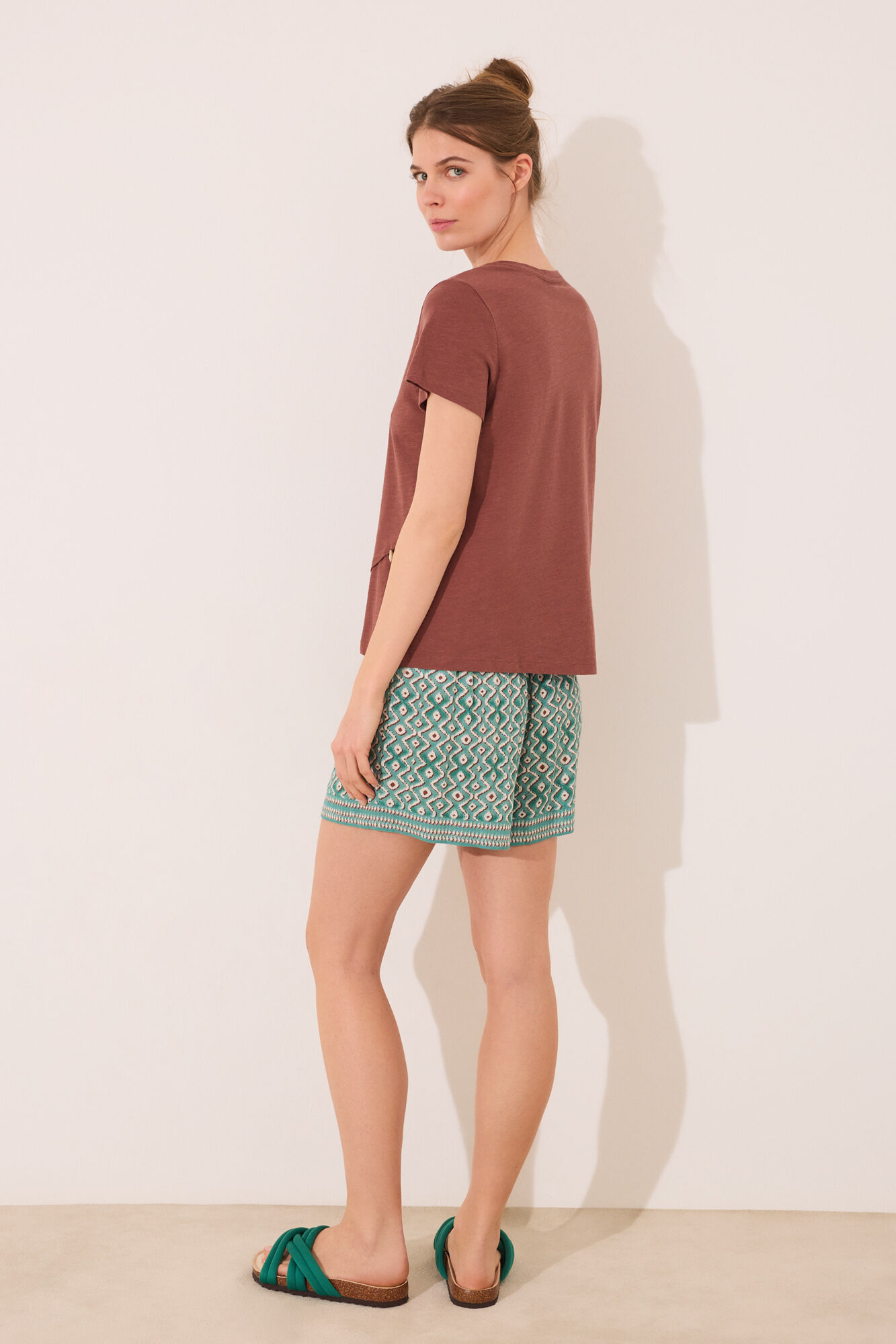 Women'secret Pantal&oacute;n de viscosa con estampado geom&eacute;trico  verde