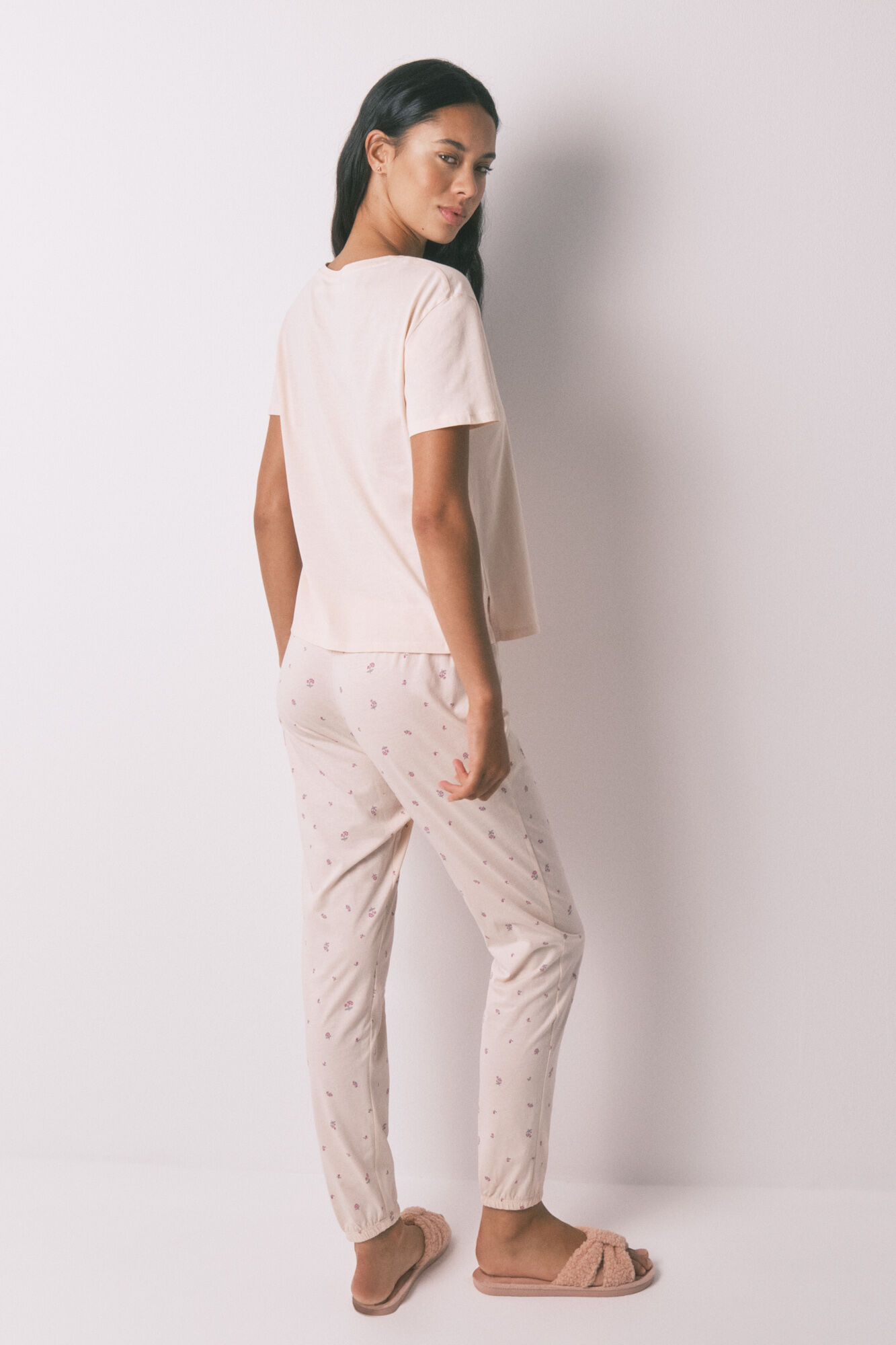 Women'secret Pijama larga con flores rosas rosa