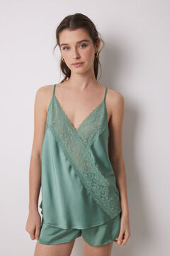 Womensecret Pijama corta satén y encaje verde verde
