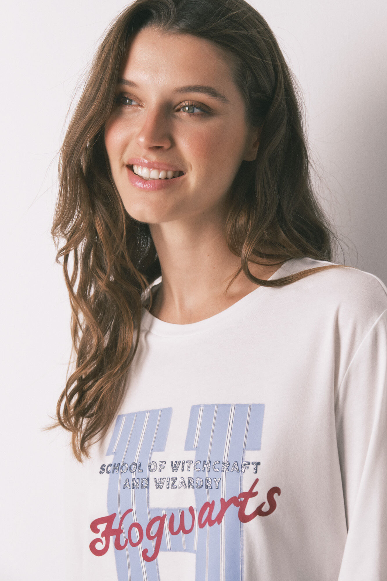 Women'secret Pijama larga de algod&oacute;n a rayas de Harry Potter blanco