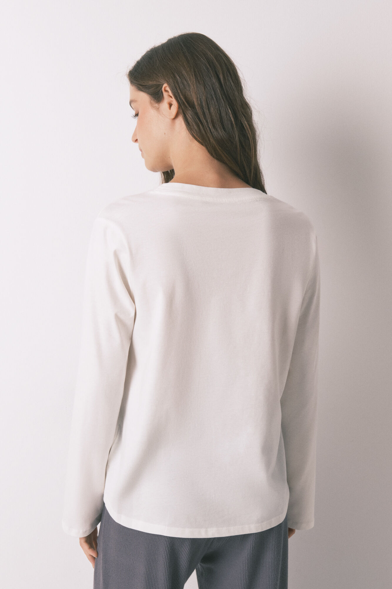 Women'secret Playera blanca de manga larga 100% algod&oacute;n blanco