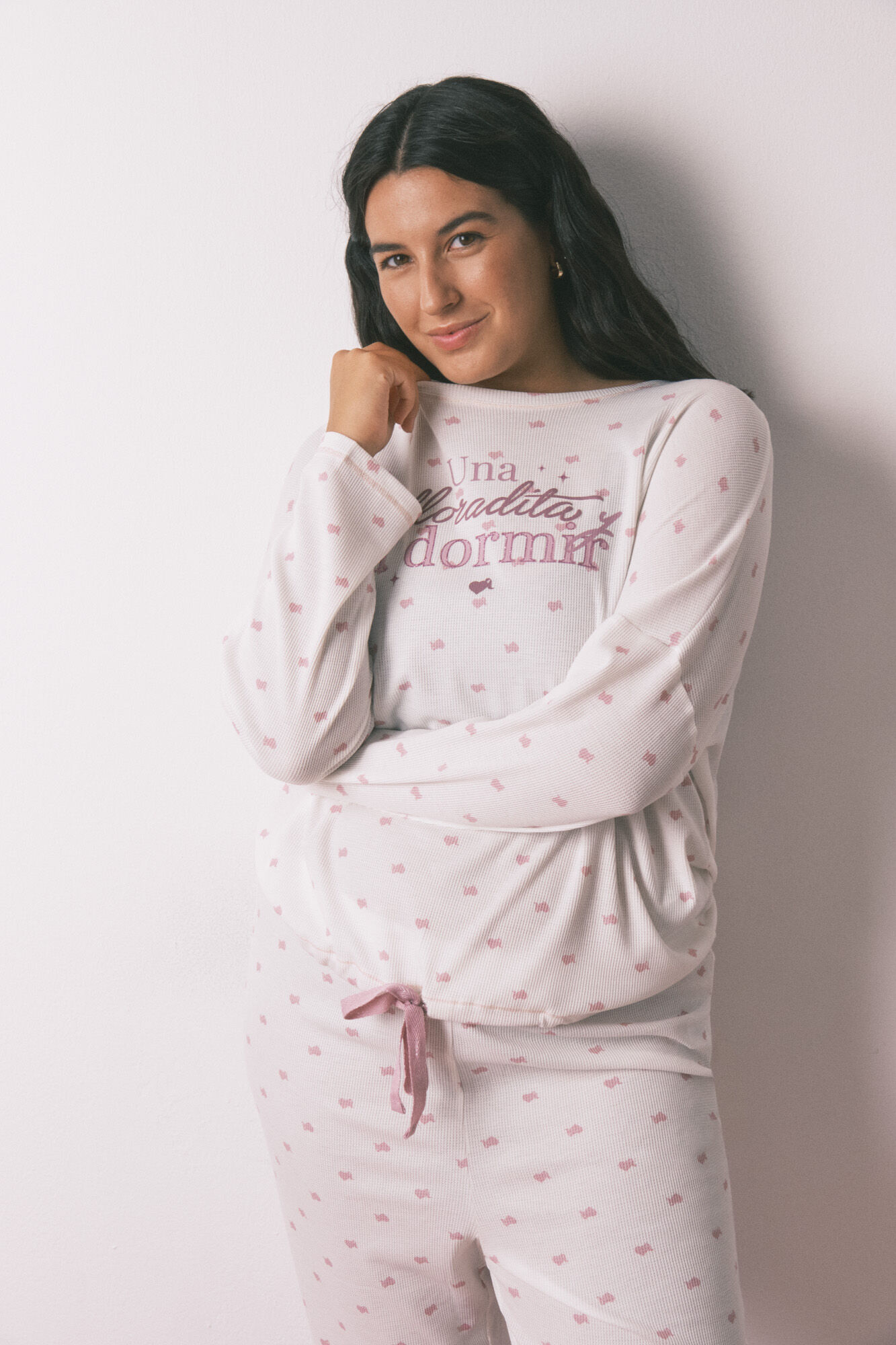 Women'secret Pijama larga de tejido gofre blanco