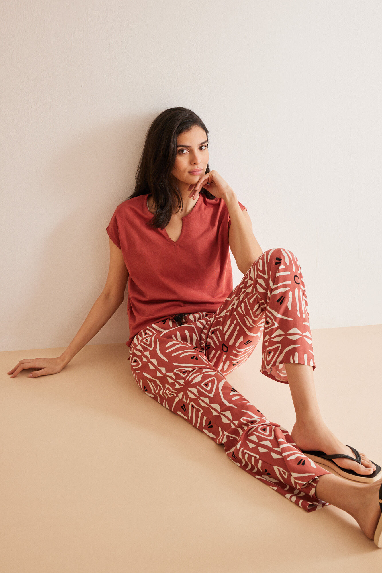 Women'secret Pantalones viscosa estampado &eacute;tnico