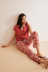 Women'secret Pantalones viscosa estampado &eacute;tnico blanco