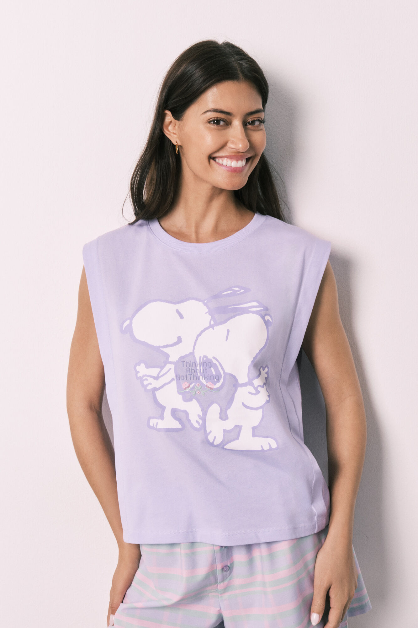 Women'secret Pijama corta de algod&oacute;n Snoopy morado/lila