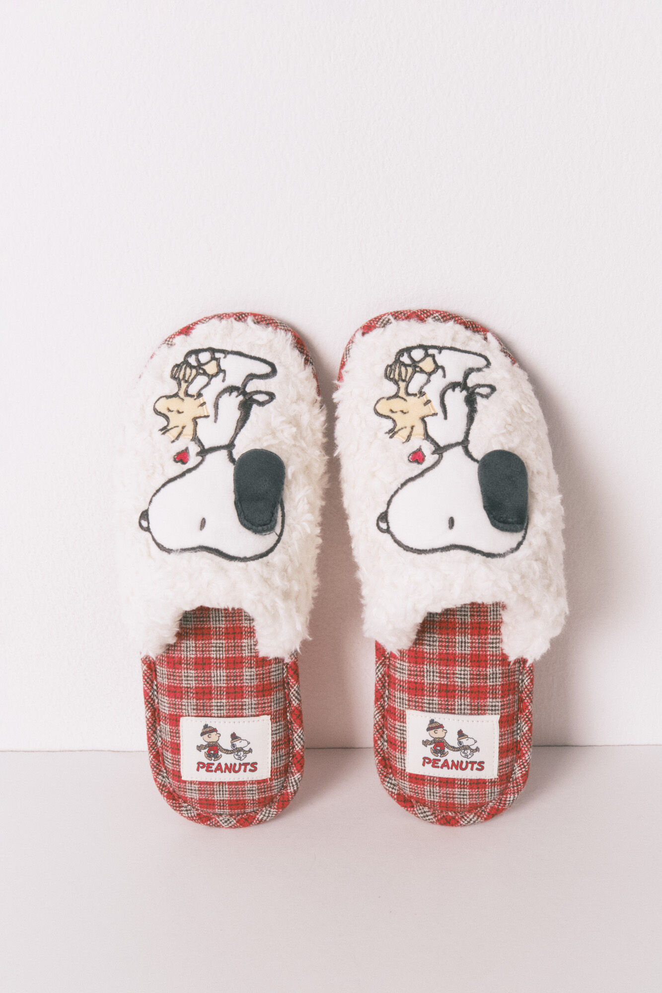 Women'secret Pantuflas para casa de borrego de oveja a cuadros de Snoopy estampado