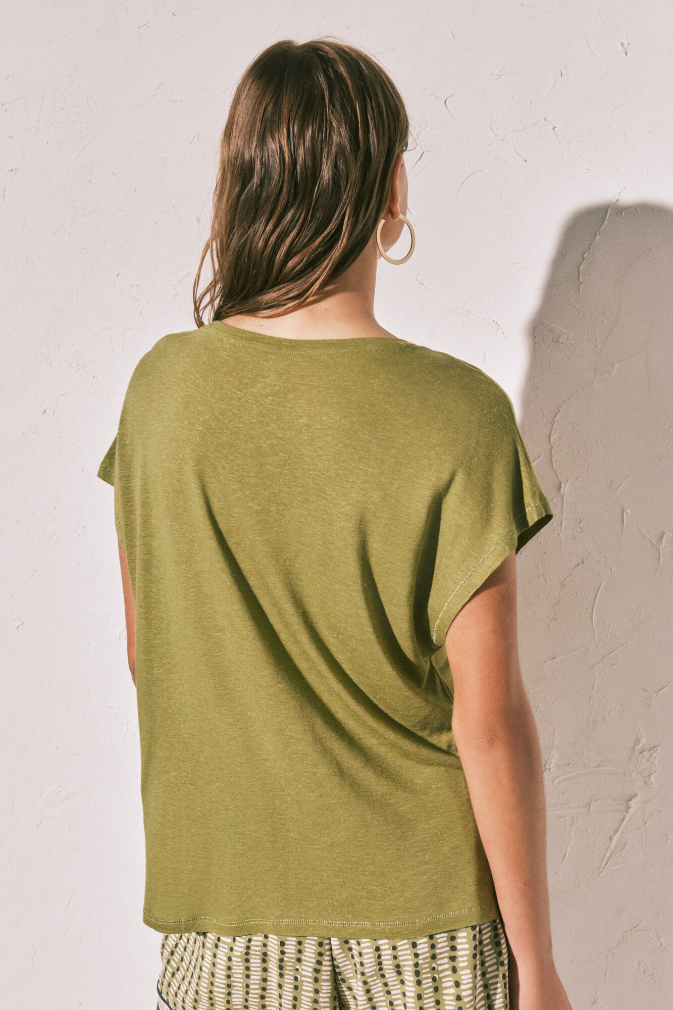 Women'secret Playera de manga corta verde kaki
