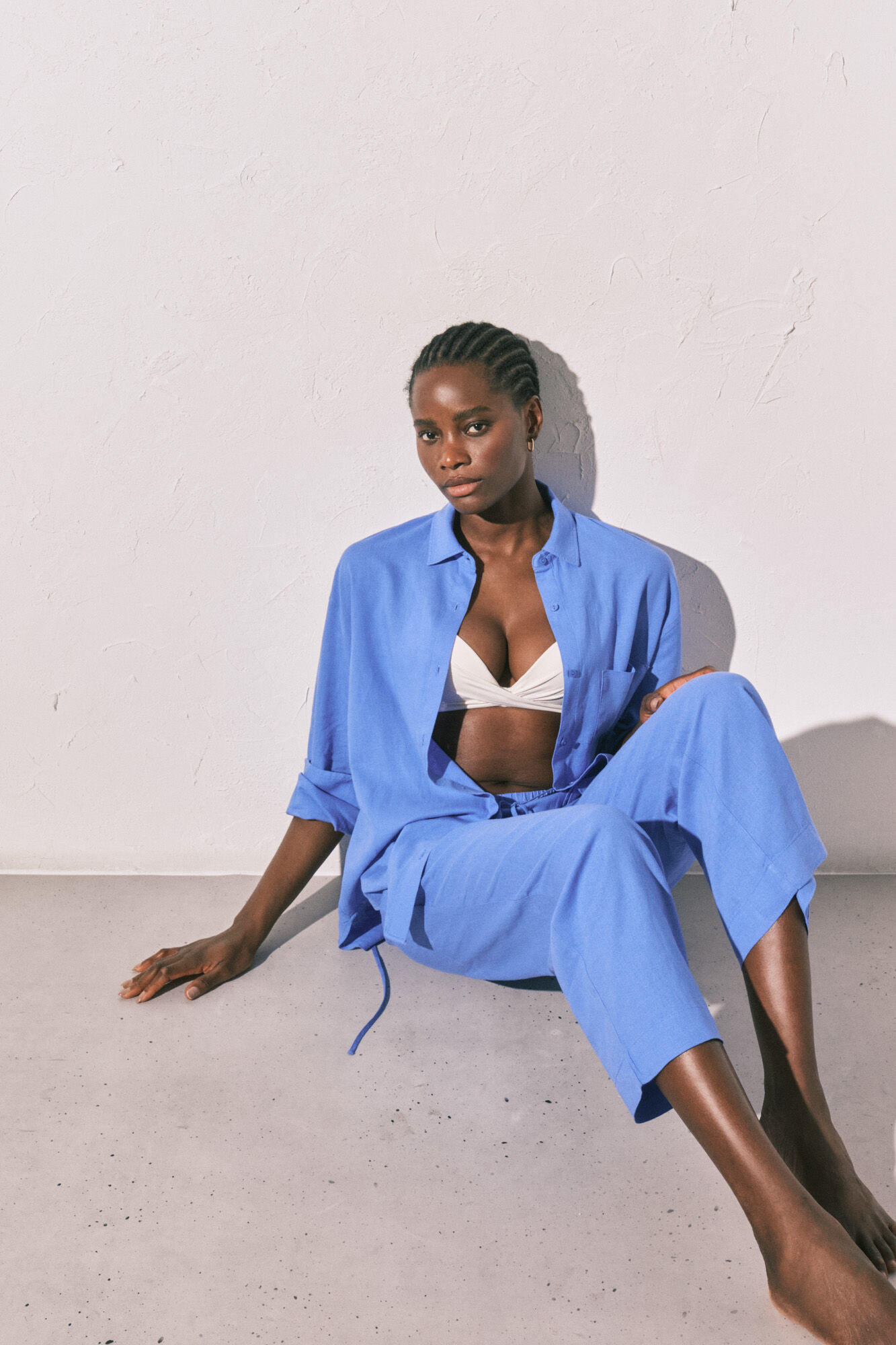 Women'secret Pantal&oacute;n largo de lino azul azul