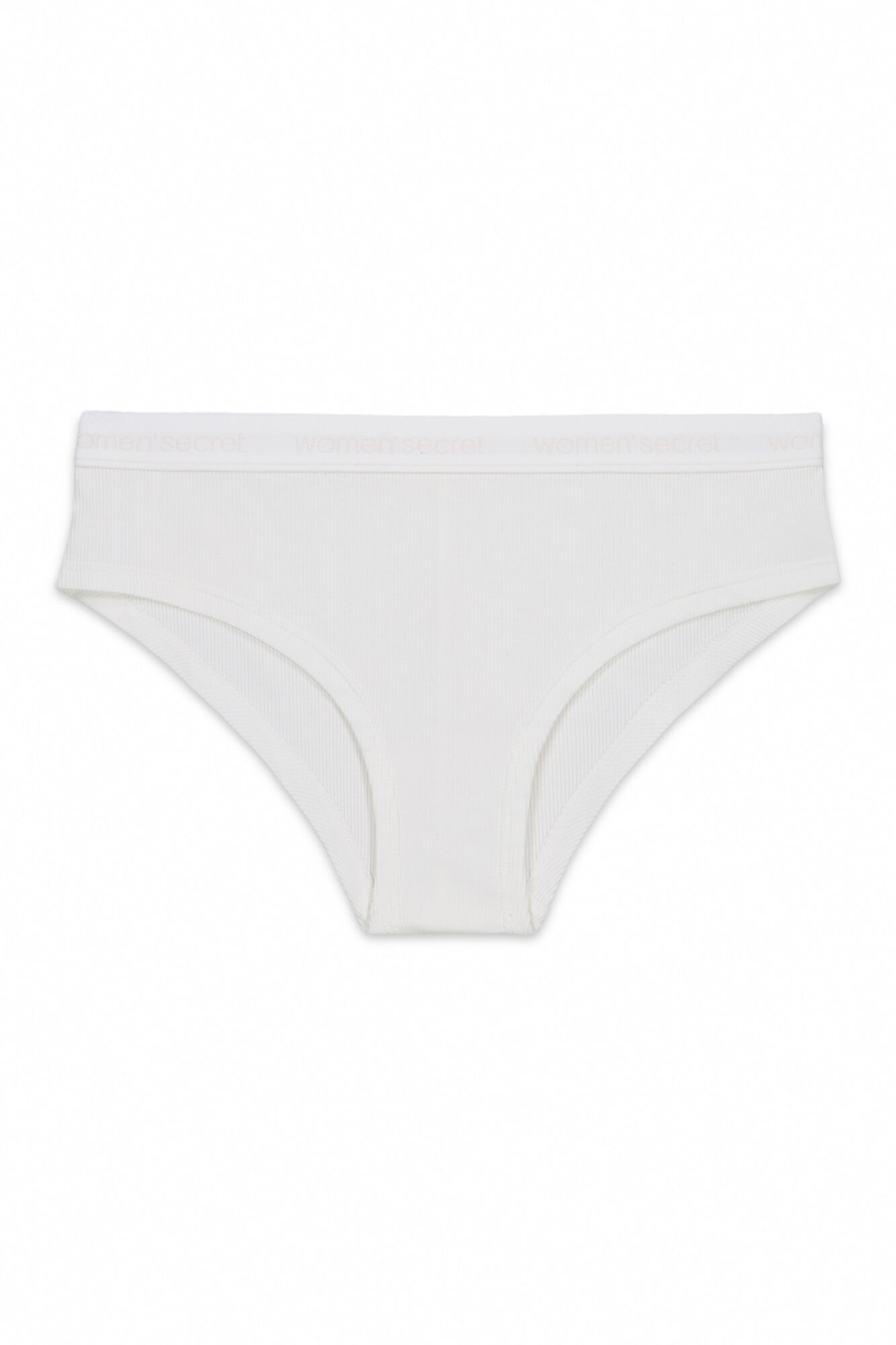 Women'secret Panty brasile&ntilde;o ancho de algod&oacute;n acanalado blanco blanco