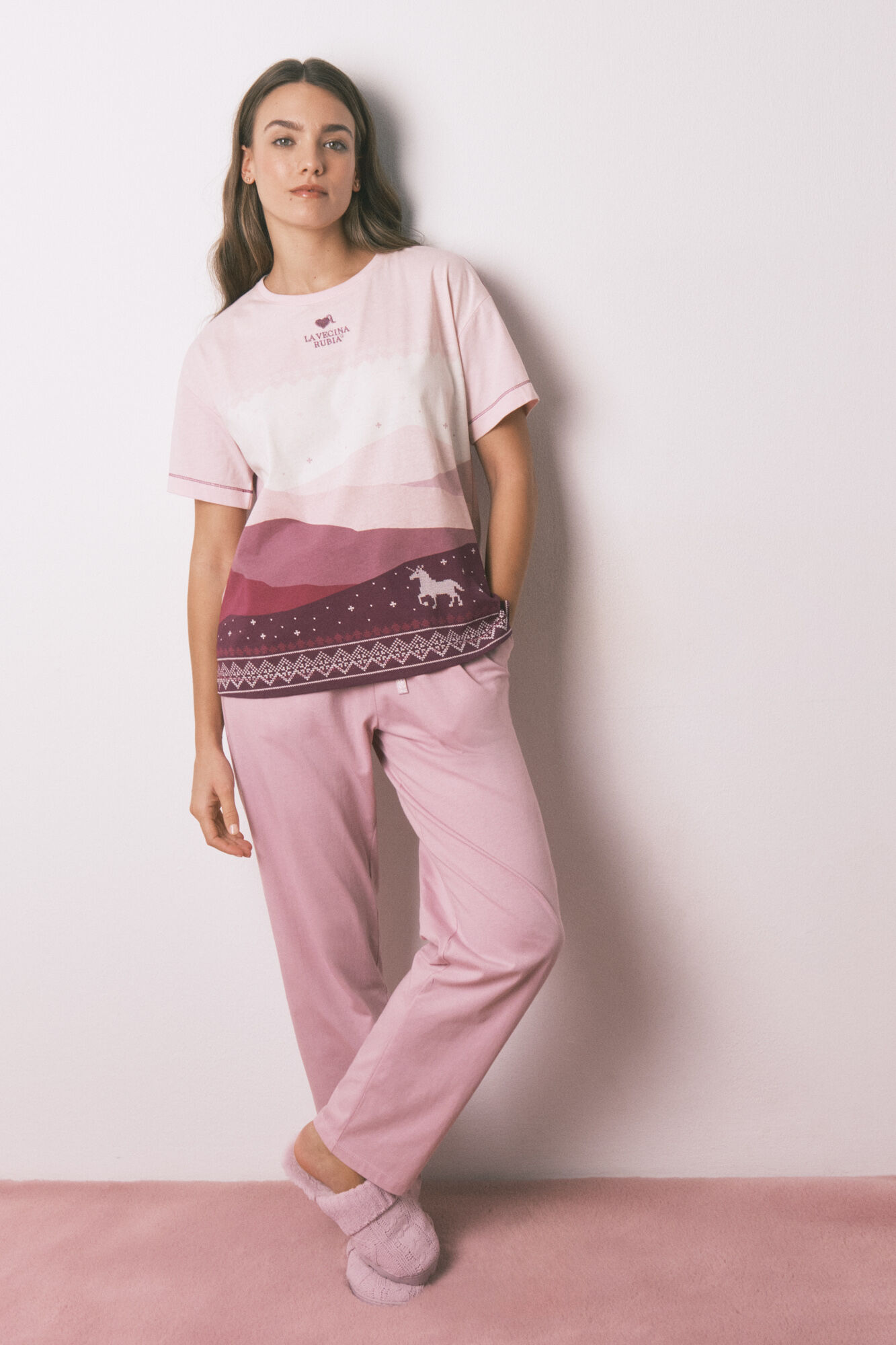 Women'secret Pijama larga 100% algod&oacute;n con manga corta