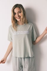 HI&BYE Pijama larga a rayas de 100% algod&oacute;n verde verde