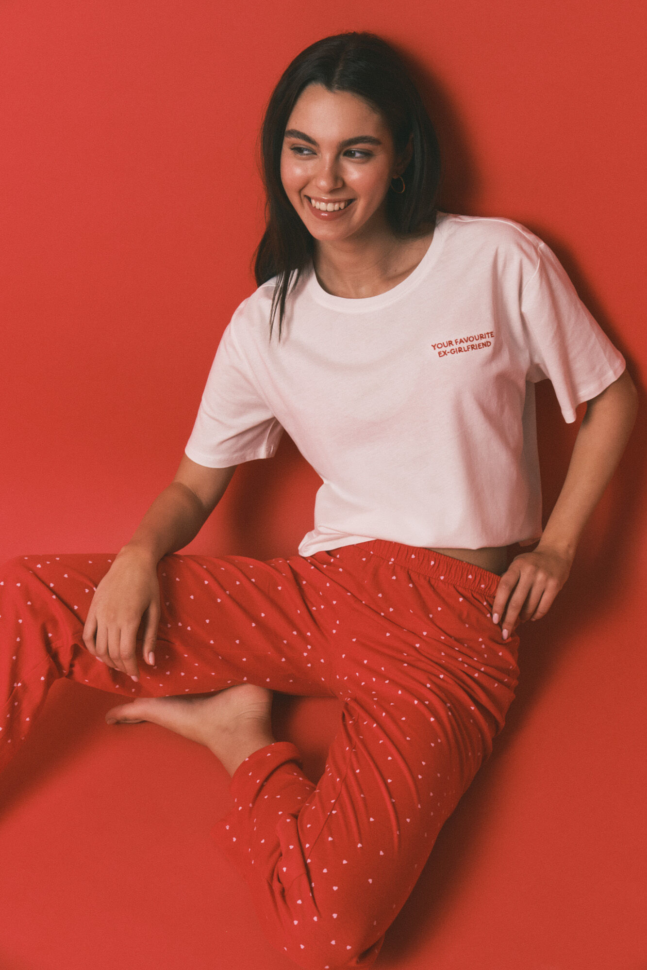 HI&BYE Pijama larga estampada de 100% algod&oacute;n blanca" marfil