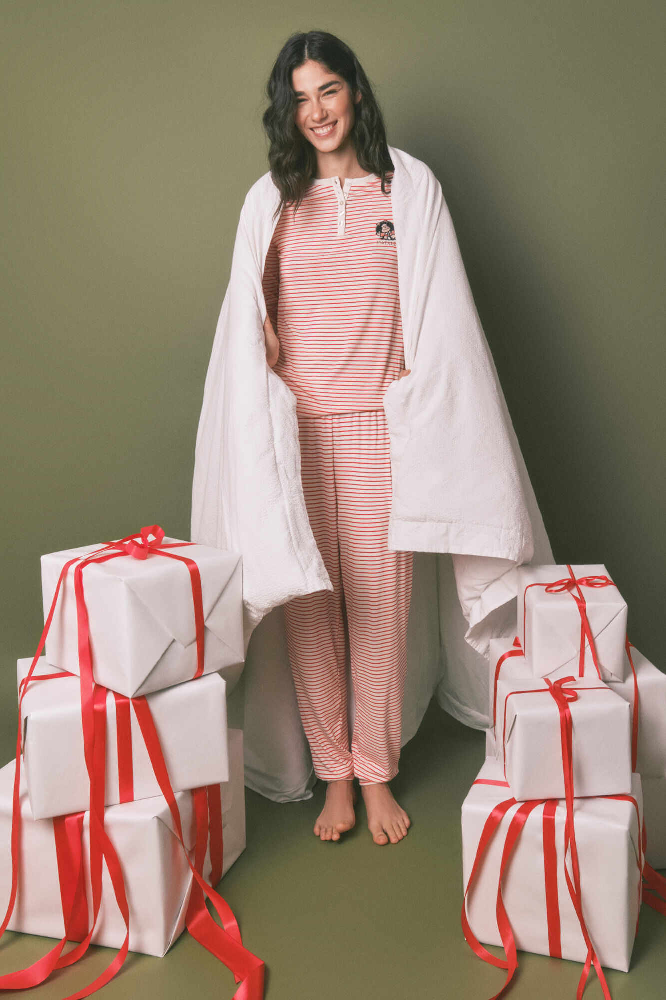 Women'secret Pijama larga de punto tejido extra suave a rayas Mafalda 