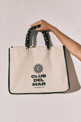 Women'secret Bolsa grande estampada de lona beige marfil