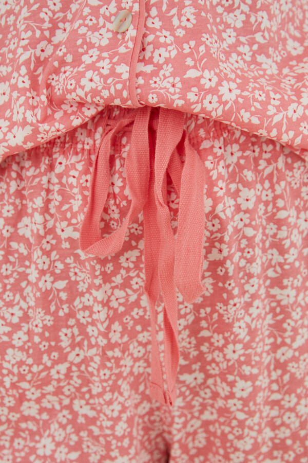 Womensecret Pijama camisera 100% algodón flores coral rosa