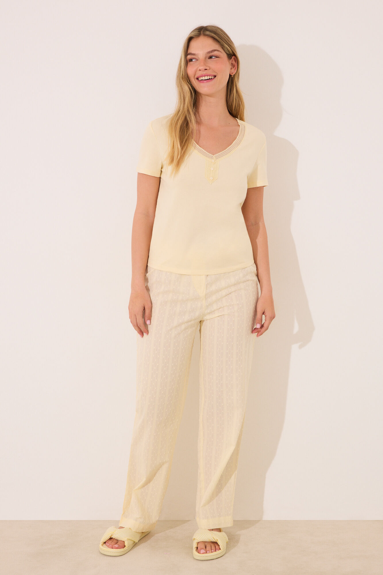 Women'secret Pijama de manga corta de algod&oacute;n amarillo amarillo