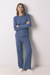Women'secret Pijama larga rib con efecto brillante azul azul