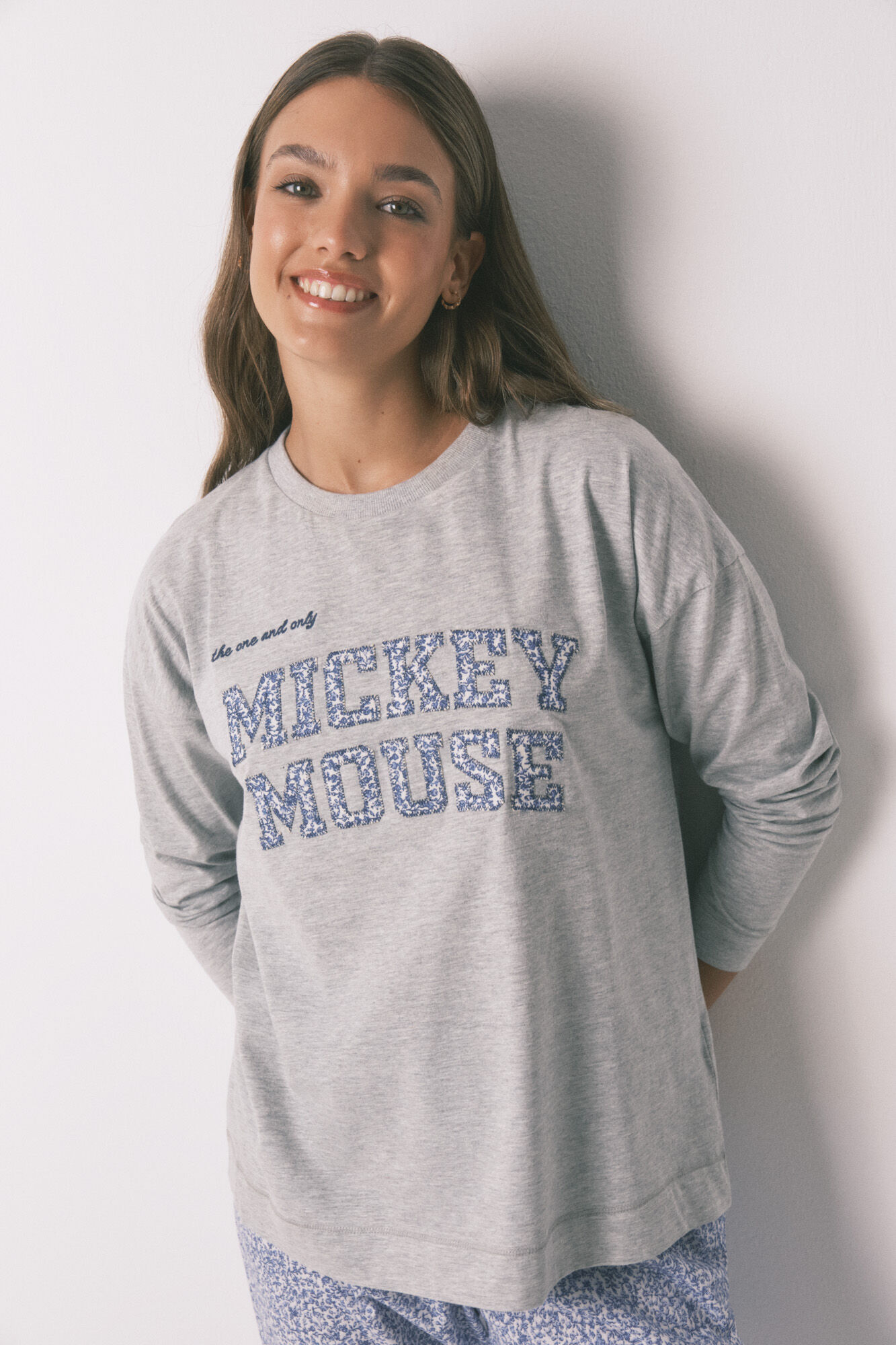 Women'secret Pijama larga algod&oacute;n Mickey gris