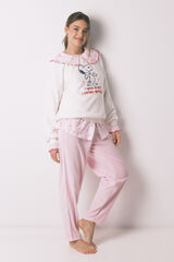Women'secret Pijama larga de polar Snoopy marfil